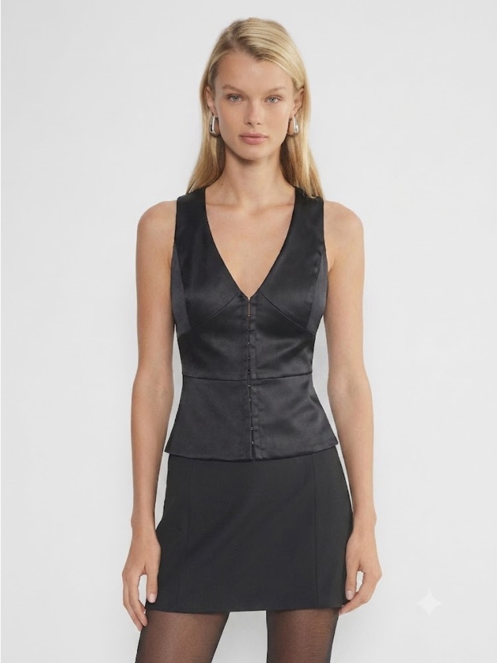 Ten by Aritzia Black Canape Satin V-Neck Sleeveless Vest Corset Top
